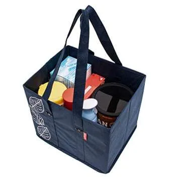 PLANET E Reusable Foldable Grocery Bags with Reinforced Bottoms (Pack of 3, Navy)