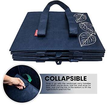 PLANET E Reusable Foldable Grocery Bags with Reinforced Bottoms (Pack of 3, Navy)