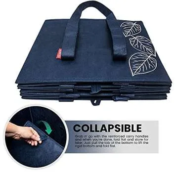 PLANET E Reusable Foldable Grocery Bags with Reinforced Bottoms (Pack of 3, Navy)