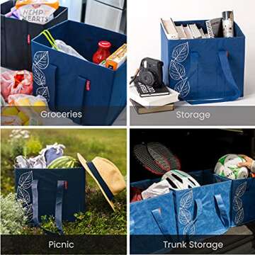 PLANET E Reusable Foldable Grocery Bags with Reinforced Bottoms (Pack of 3, Navy)