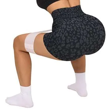 SUUKSESS Women Ribbed Biker Shorts Seamless High Waisted Workout Short Leggings (Black Leopard, L)