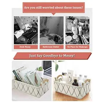 KWLET Small Storage Baskets Toy Storage Organizer Rectangle Basket Empty Gift Baskets Shelf Baskets Decorative Storage Basket With Wooden Handles for Keys Makeups Remotes Books