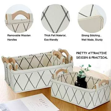 KWLET Small Storage Baskets Toy Storage Organizer Rectangle Basket Empty Gift Baskets Shelf Baskets Decorative Storage Basket With Wooden Handles for Keys Makeups Remotes Books
