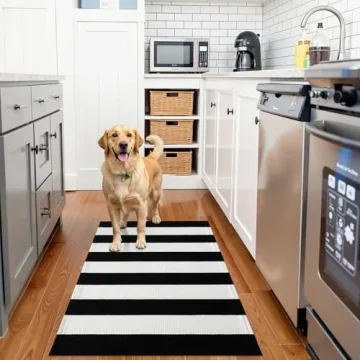 Stylish OLANLY Black and White Striped Rug for Homes