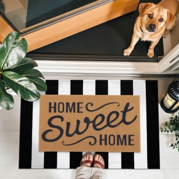 Stylish OLANLY Black and White Striped Rug for Homes