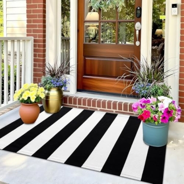 Stylish OLANLY Black and White Striped Rug for Homes