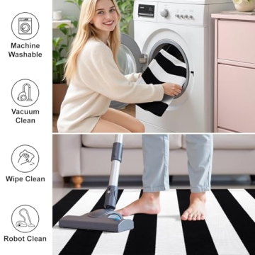 Stylish OLANLY Black and White Striped Rug for Homes