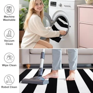 Stylish OLANLY Black and White Striped Rug for Homes