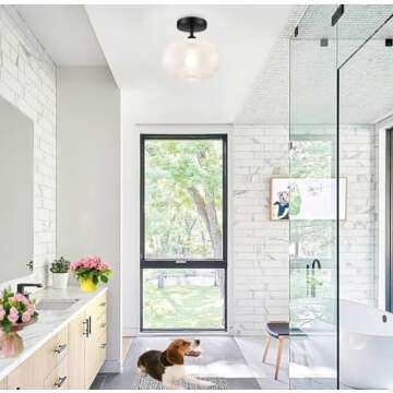 Semi Flush Mount Ceiling Light,Black Hallway Light Fixture,Globe Glass Ceiling Lights,Vintage Close ...