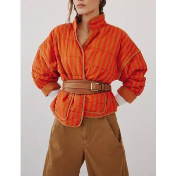 InterNos Women's Quilted Winter Jacket with Stripes