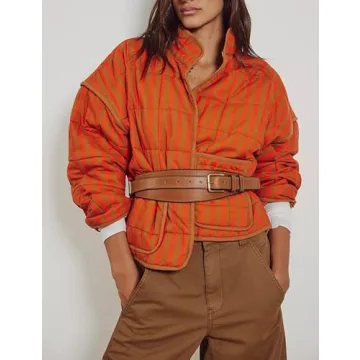 InterNos Women's Quilted Winter Jacket with Stripes