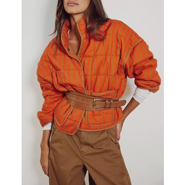 InterNos Women's Quilted Winter Jacket with Stripes