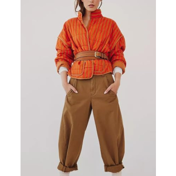 InterNos Women's Quilted Winter Jacket with Stripes