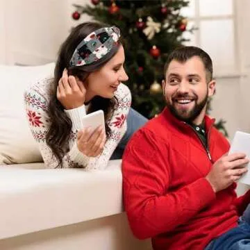 Christmas Headband for Women Holiday Christmas Accessories Beaded Xmas Bow Tree Snowflake HOHOHO Knotted Headband Red Green Crystal Pearl Top Knot Headband Festive Holiday Gifts (White Grey Plaid)