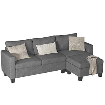 YESHOMY Convertible Sectional Sofa, L-Shaped Couch with Soft Seat and Modern Cotton Fabric for Small Space, Living Room Settee with Comfortable Backrest, Dark Gray