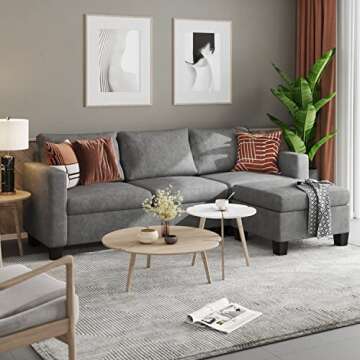 YESHOMY Convertible Sectional Sofa, L-Shaped Couch with Soft Seat and Modern Cotton Fabric for Small Space, Living Room Settee with Comfortable Backrest, Dark Gray