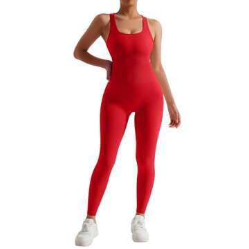 RXRXCOCO Women Backless One Piece Jumpsuits Sleeveless Scoop Neck Bodycon Romper Seamless Workout Yo...