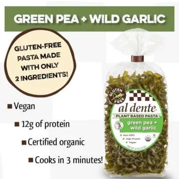 Al Dente Plant Based Pasta Green Pea + Wild Garlic, 8 Ounce (Pack of 6)
