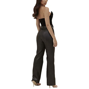 Shuyun Women Faux Leather High Waist Straight Leg Pants