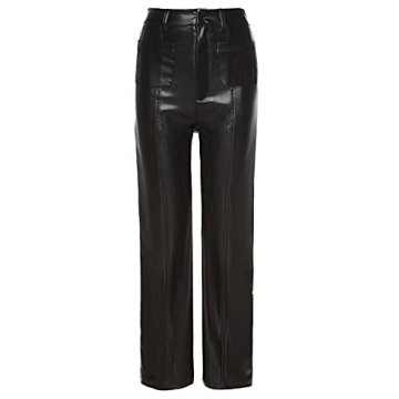 Shuyun Women Faux Leather High Waist Straight Leg Pants