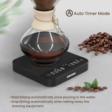 Mini Coffee Scale with Auto Timing, Rechargeable Espresso Scale with Timer, 2kg/0.1g High Precision Scale for Espresso and Pour-Over Coffee with Brewing Assist Modes