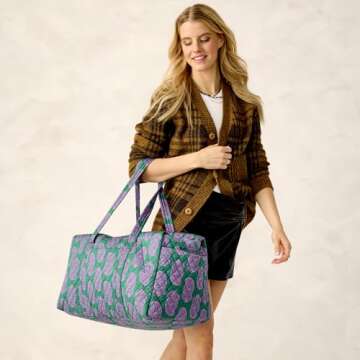 Vera Bradley Women's Premium Cotton Large Original Duffel, Iconic Paisley Green Jacket, One Size
