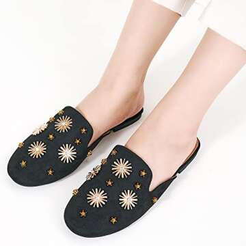 Mules for Women Flats Comfortable Slip on Shoes Closed Round Toe Womens Mules Casual Backless Loafers Slides Black
