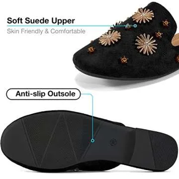 Mules for Women Flats Comfortable Slip on Shoes Closed Round Toe Womens Mules Casual Backless Loafers Slides Black