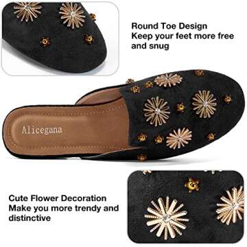 Mules for Women Flats Comfortable Slip on Shoes Closed Round Toe Womens Mules Casual Backless Loafers Slides Black