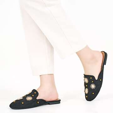 Mules for Women Flats Comfortable Slip on Shoes Closed Round Toe Womens Mules Casual Backless Loafers Slides Black