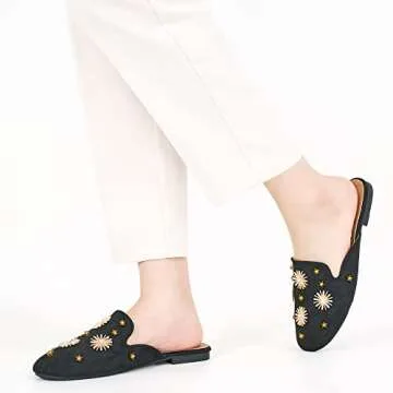 Mules for Women Flats Comfortable Slip on Shoes Closed Round Toe Womens Mules Casual Backless Loafers Slides Black