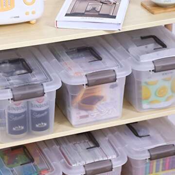 Citylife 4 Packs 8.5 QT Storage Bins with Lids Clear Plastic Bins with Grey Handle Stackable Storage Containers for Organizing