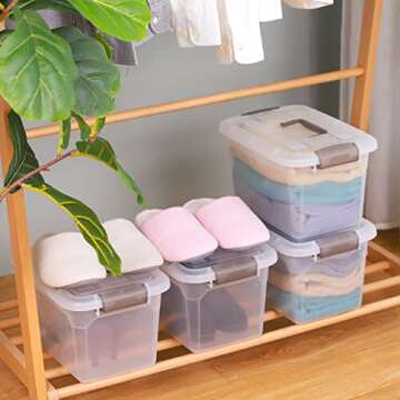 Citylife 4 Packs 8.5 QT Storage Bins with Lids Clear Plastic Bins with Grey Handle Stackable Storage Containers for Organizing