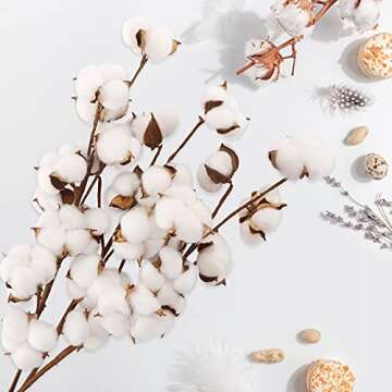Coceca Cotton Stems - 3 Pack 10 Balls Per Stem - 23 Inch Farmhouse Display Filler-Foral Decoration