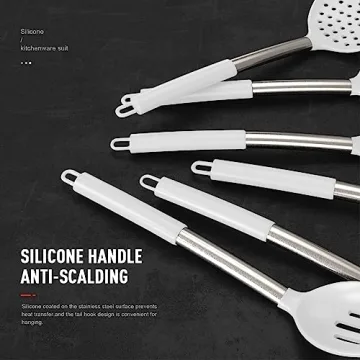 Large Silicone Cooking Utensils Set with Stainless Steel Handles