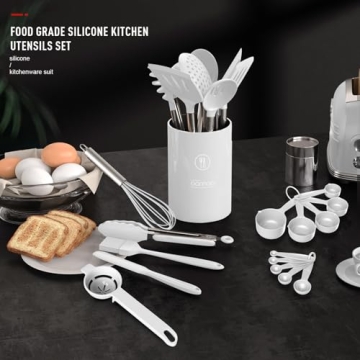 Large Silicone Cooking Utensils Set with Stainless Steel Handles