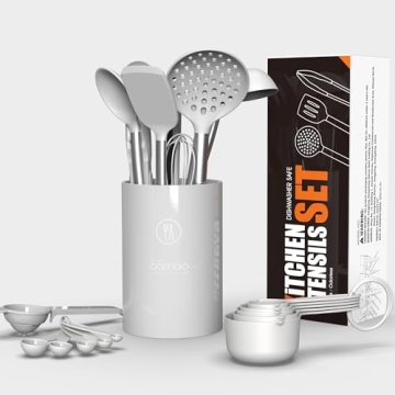 Large Silicone Cooking Utensils Set with Stainless Steel Handles