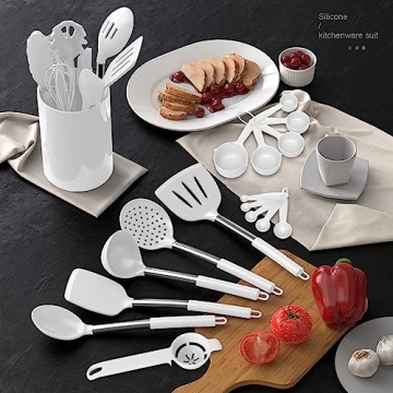 Large Silicone Cooking Utensils Set with Stainless Steel Handles