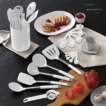 Large Silicone Cooking Utensils Set with Stainless Steel Handles