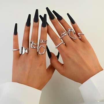 FIBO STEEL 9 Pcs Gold Chunky Rings Set - Adjustable & Chic