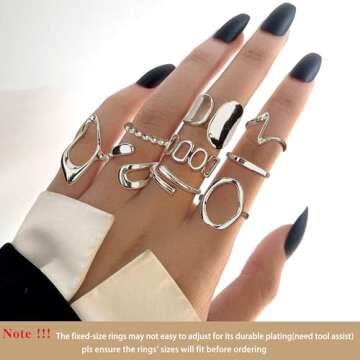 FIBO STEEL 9 Pcs Gold Chunky Rings Set - Adjustable & Chic
