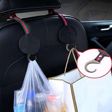 4 Pack Magic Headrest Hooks for Car, Car Seat Headrest Hooks Hangers Purse Hanger Headrest Hook Holder for Car Seat Organizer Behind Over The Seat Car Hooks-Hang Purse or Grocery Bags,