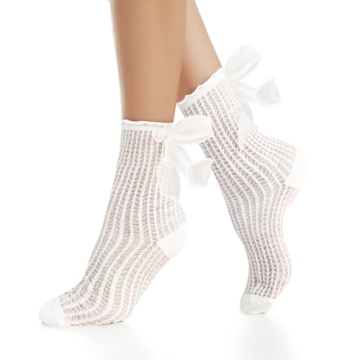 Whimsical White Ruffle Sheer Socks with Bows - Kawaii Fashion for Women