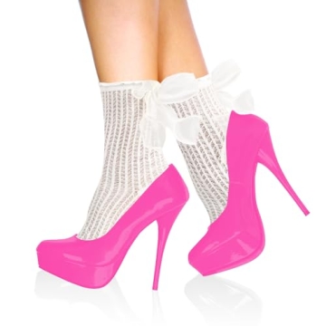 Kawaii White Ruffle Sheer Socks with Bows for Women