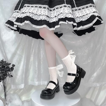 Kawaii White Ruffle Sheer Socks with Bows for Women