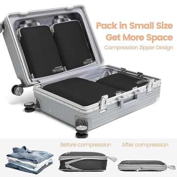 Cambond Compression Packing Cubes for Travel, 4 Pack Travel Bags Luggage Organizers Travel Essentials Compression Cubes for Travel Carry on Suitcases, Black