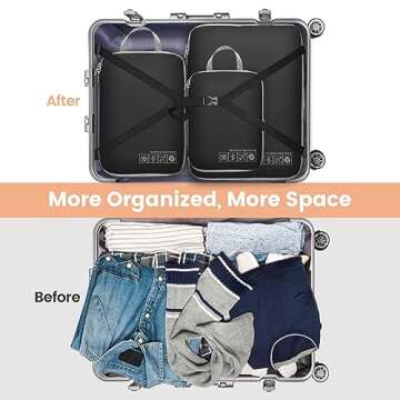 Cambond Compression Packing Cubes for Travel, 4 Pack Travel Bags Luggage Organizers Travel Essentials Compression Cubes for Travel Carry on Suitcases, Black