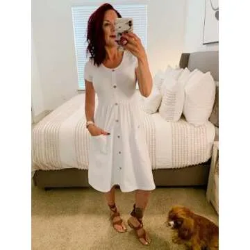 OUGES Summer Midi Dress with Pockets and Buttons