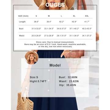 OUGES Summer Midi Dress with Pockets and Buttons