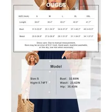 OUGES Summer Midi Dress with Pockets and Buttons